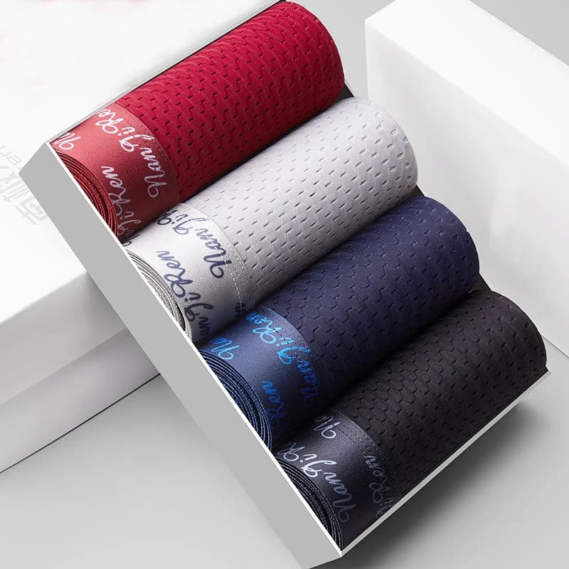 4 Pezzi Boxer da Uomo in Seta Ghiaccio, Taglie Forti, Freschi, Traspiranti, Sexy, Slim, Lingerie in Rete, Lotti all'Ingrosso