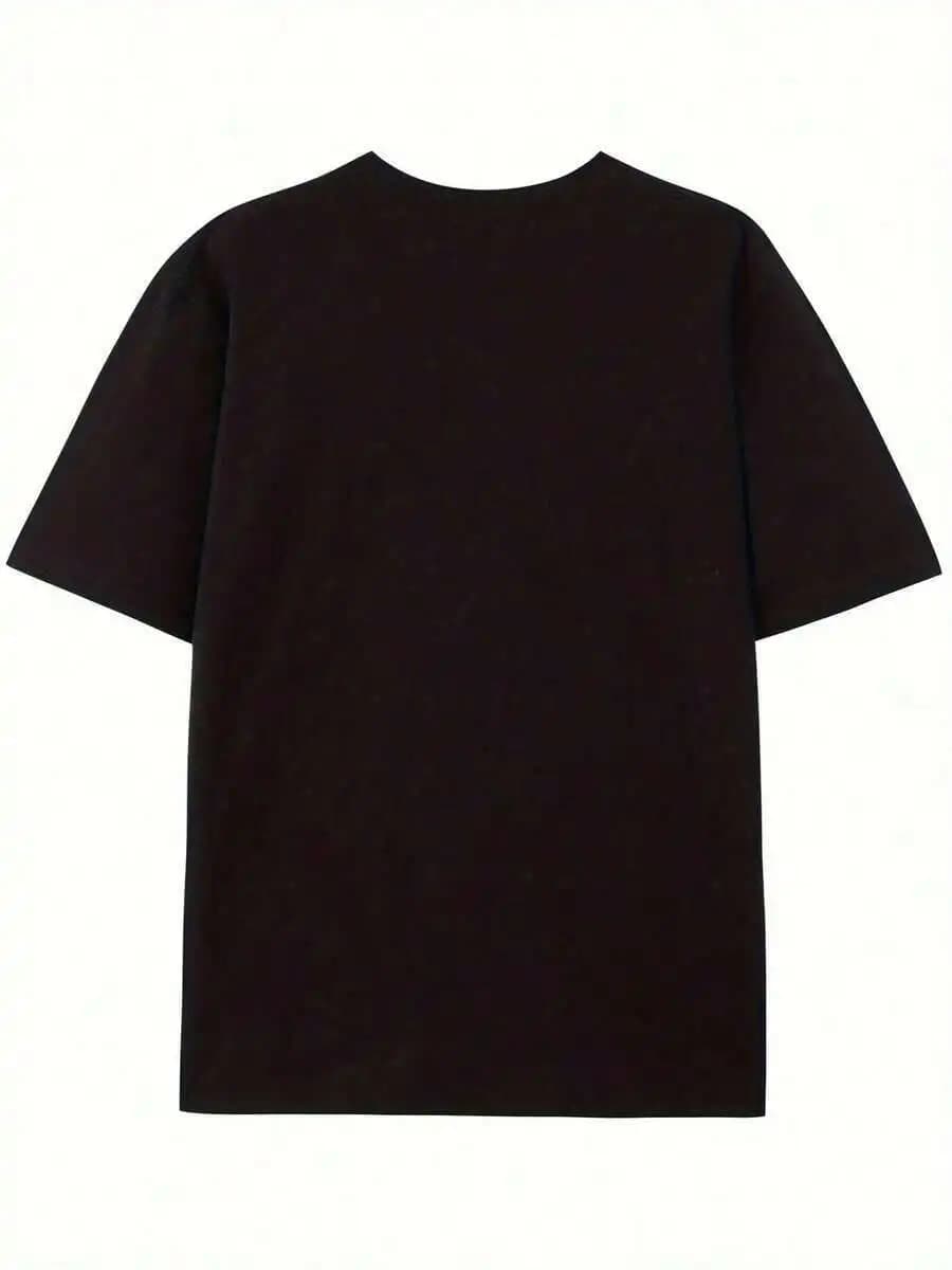 T-shirt con grafica divertente a forma di cartone animato, maglietta nera a maniche corte con scollo rotondo per adulti