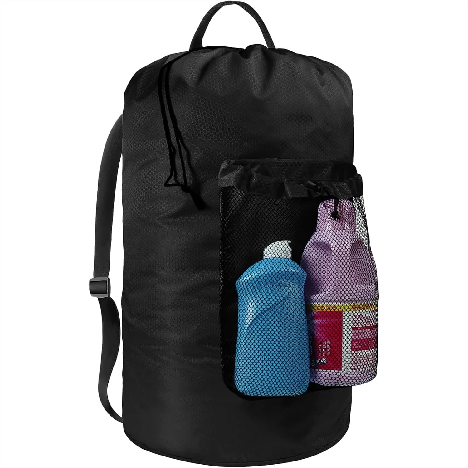 Borsa per Bucato Grande con Cinghie Regolabili e Tasca in Rete, Zaino Portatile per Lavanderia, Ideale per Dormitori Universitari e Viaggi
