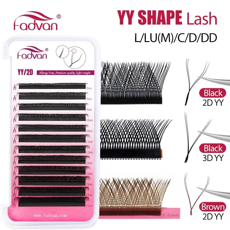 FADVAN YY/SYY Forma L/LU(M)/C/D/DD Estensione ciglia marroni Ciglia finte premium morbide Trucco individuale Bellezza incrociata nera