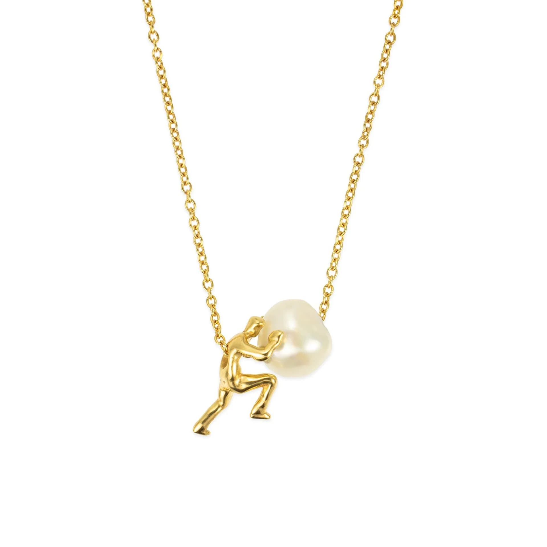 Nuovo Arrivo Collana da Donna con Ciondolo a Perla e Figurina che Solleva la Perla, Design di Nicchia Divertente, Gioielli di Moda
