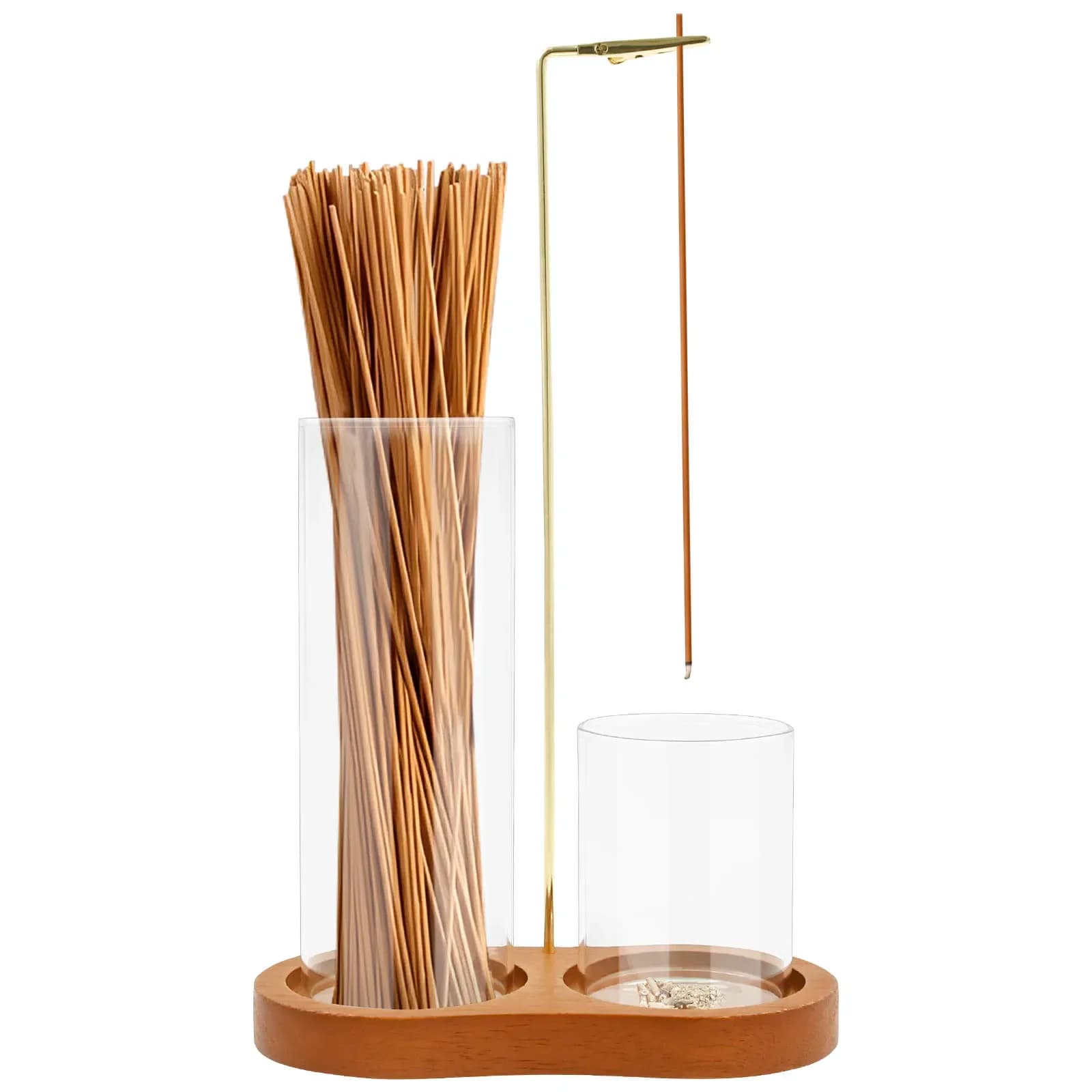 Porta Incenso 2 in 1 in Legno con Bruciatore Anti-Cenera Volante e Raccoglitore di Ceneri in Vetro Rimovibile, Organizzatore per Bastoncini d'Incenso per Arredamento Casa