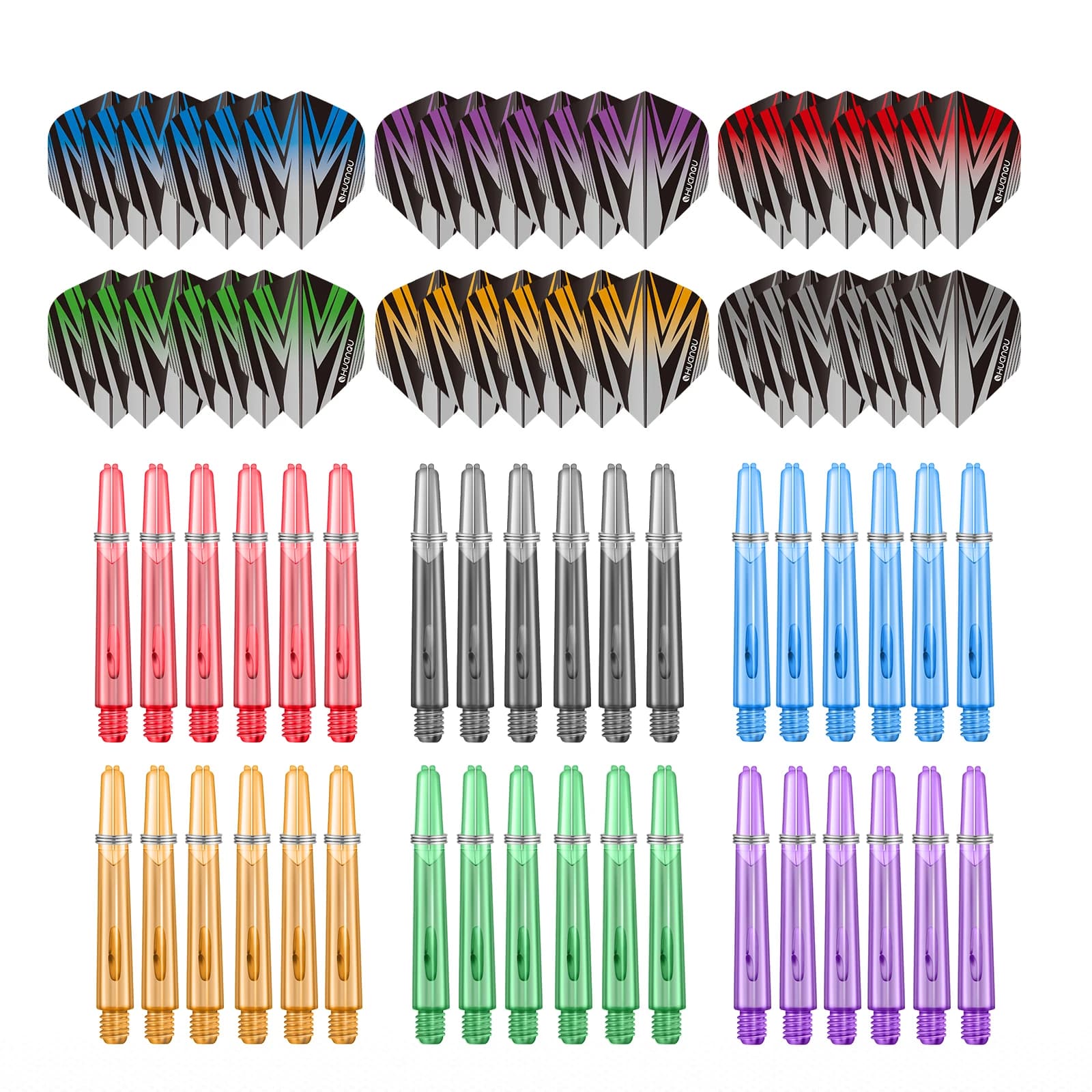 Huanqu 72-Piece Dart Accessory Set, 36 2Ba Universal Threaded Dart Shafts + 36 Standard Dart Wings, with Anti-Loosening Rubber Rings, Durable Replacement Accessories, Suitable for Soft Tip Darts and Hard Tip Darts, for Home Entertainment, Bar Gatherings, Club Training, Indoor Competitive Games, Suitable for Both Beginners and Professional Players, Birthday Gifts, Father's Day, Christmas Gifts