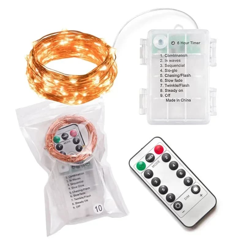 Luce natalizia 10m 20m Luci fiabesche telecomandate impermeabili Decorazione a batteria Timer a 8 modalità Stringa LED Filo di rame