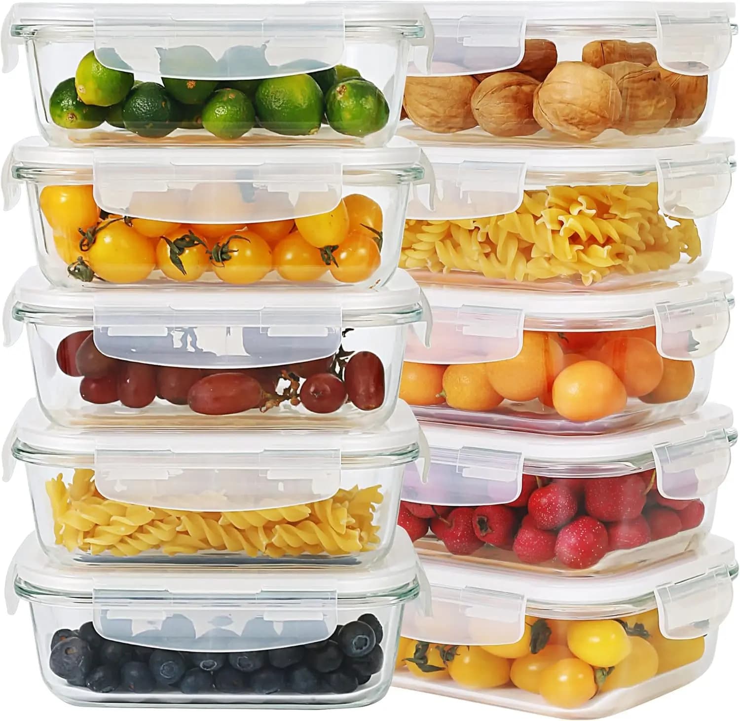 Set di 10 Contenitori in Vetro per Preparazione Pasti con Coperchi, Ciotole per Conservazione Alimenti, Lunch Box per Adulti