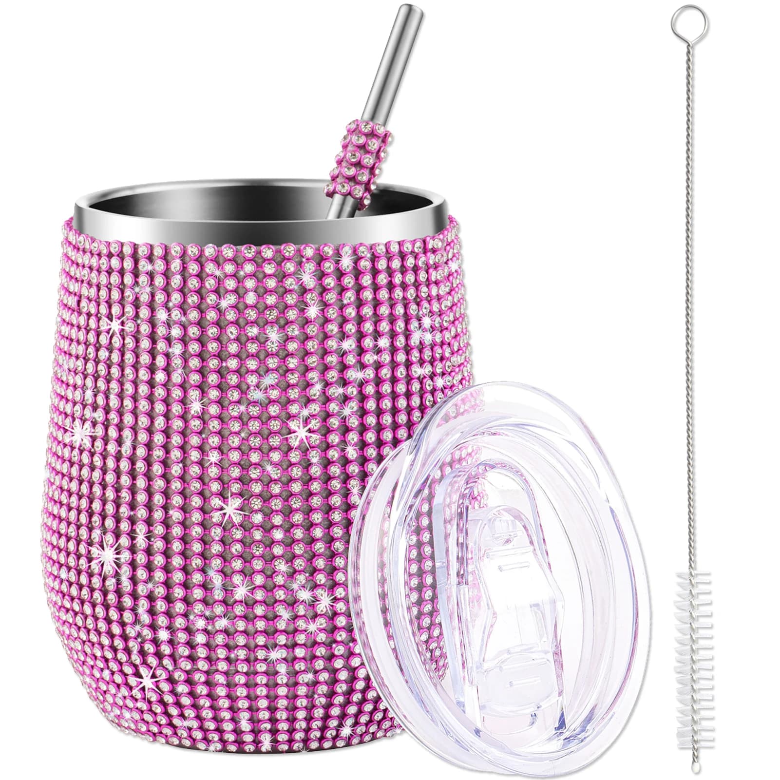 Bicchiere da vino con diamante da 12 once con coperchio sigillato Tazza da birra termica sottovuoto Tazza da tazza in acciaio inossidabile Tazza da champagne Party Bridemaid Gift