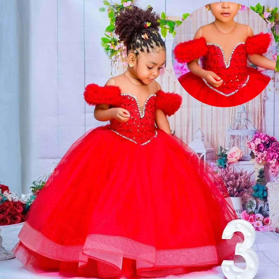 Bellissimo abito da ragazza di fiori in tulle soffice collo trasparente con volant pieghettato a strati per abiti da ballo da sposa Abiti da festa di compleanno per bambini