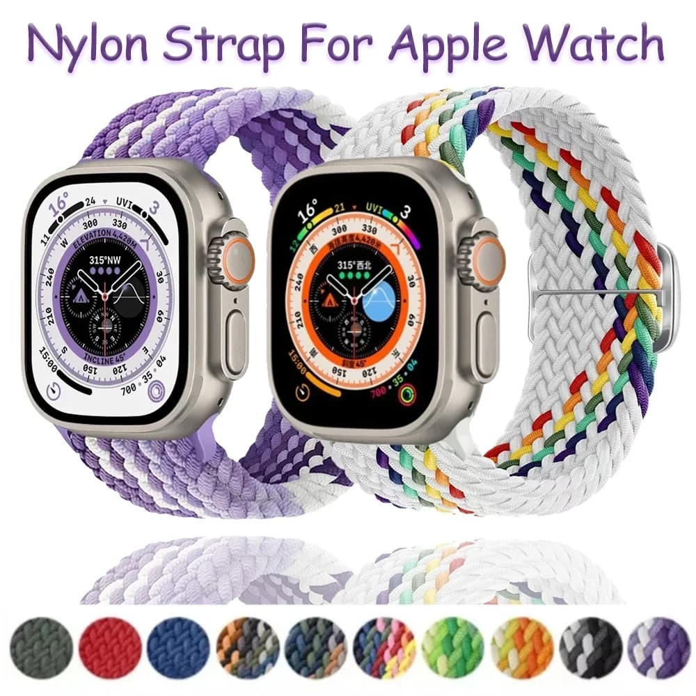 Nylon Strap For Apple Watch Band Ultra 1 2 3 49mm 5 6 7 8 9 10 11 45/41/42/46mm Braided Bracelet Wristband iWatch 2 3 4 SE Belt