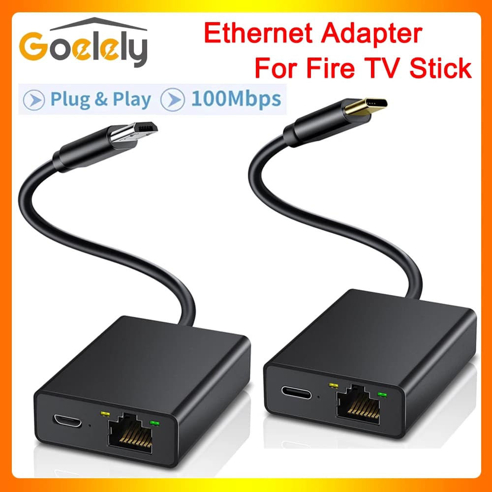 Goelely RJ45 100 Mbps Micro port 4K Fire TV Stick LED indicator Ethernet Plug & Play Adapter for Smart TV
