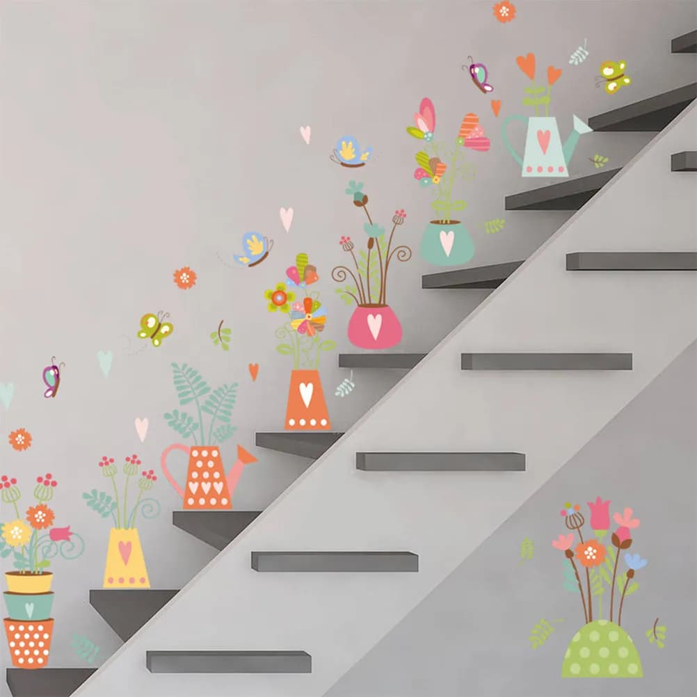Stick Home Decor Flowers Wall Sticker Potted Plants Floral Removable Decals Stickers