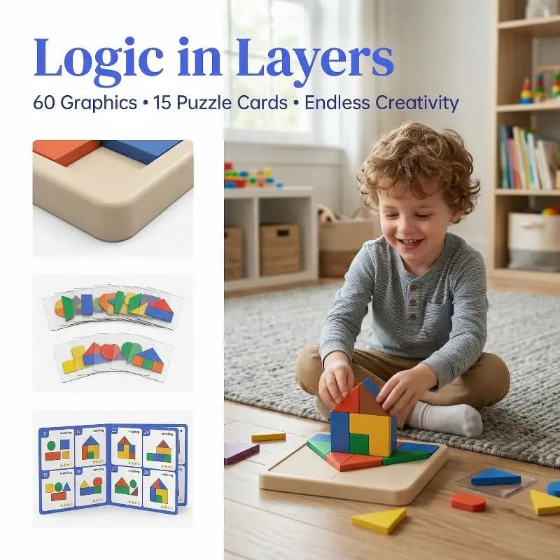 Gioco di Logica per Bambini, Set di 1 Puzzle Geometrico a Forma di Casa per l'Immaginazione Spaziale, Divertimento Educativo per Casa e Aula