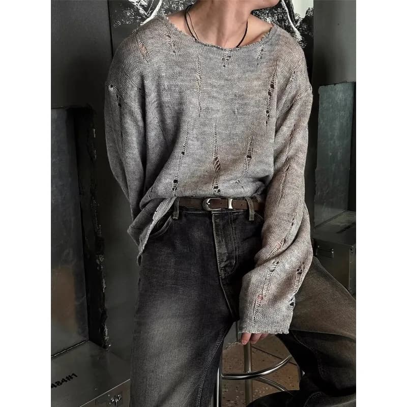 Maglione lavorato a maglia a maniche lunghe traforato da uomo, stile casual di lusso leggero, per primavera e autunno