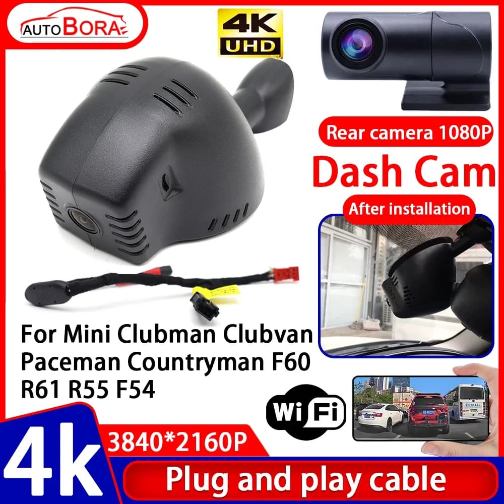 Video recorder ZhuCamX with Night Vision 4K, Dash Cam Plug and Play for Mini Clubman Clubvan Paceman Countryman F60 R61 R55F54