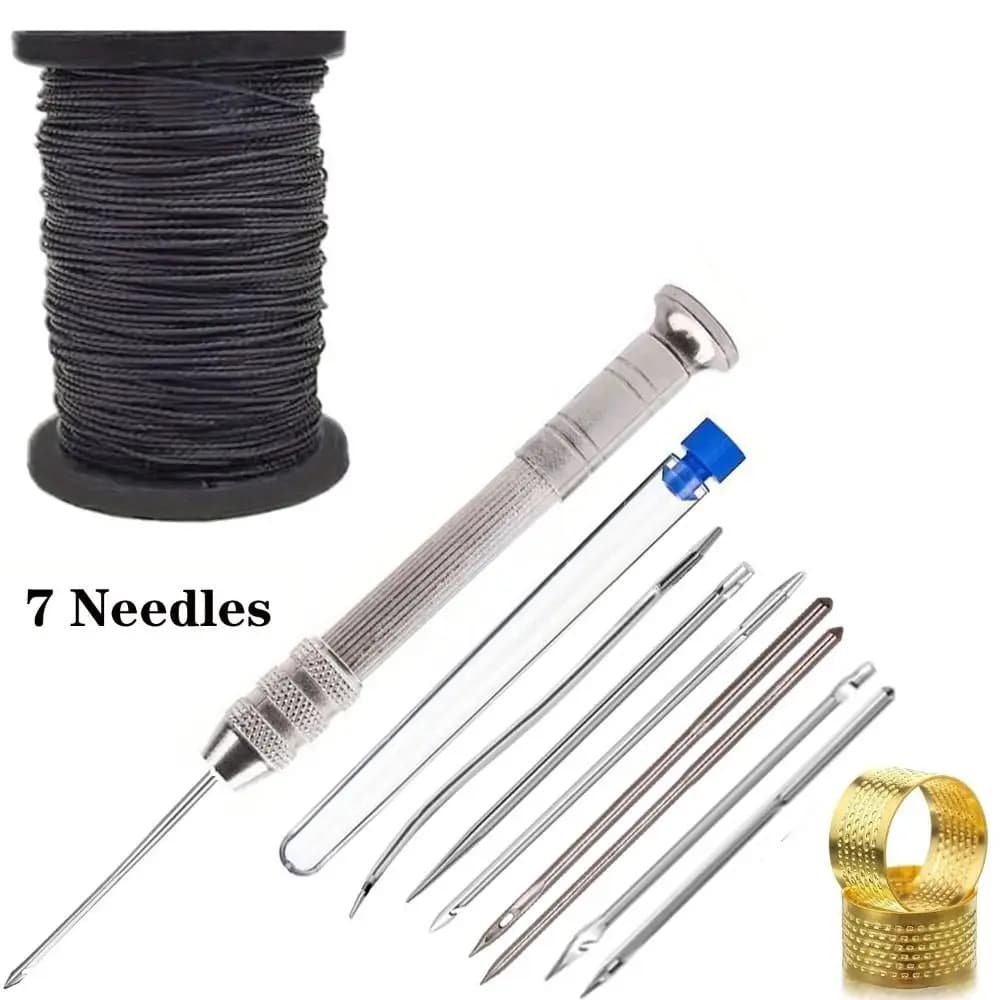 Set di Forbici Multifunzione in Pelle per Cucito, Kit di Riparazione Scarpe Fai-da-te con Ago Dritto e Filo in Nylon Sostituibile