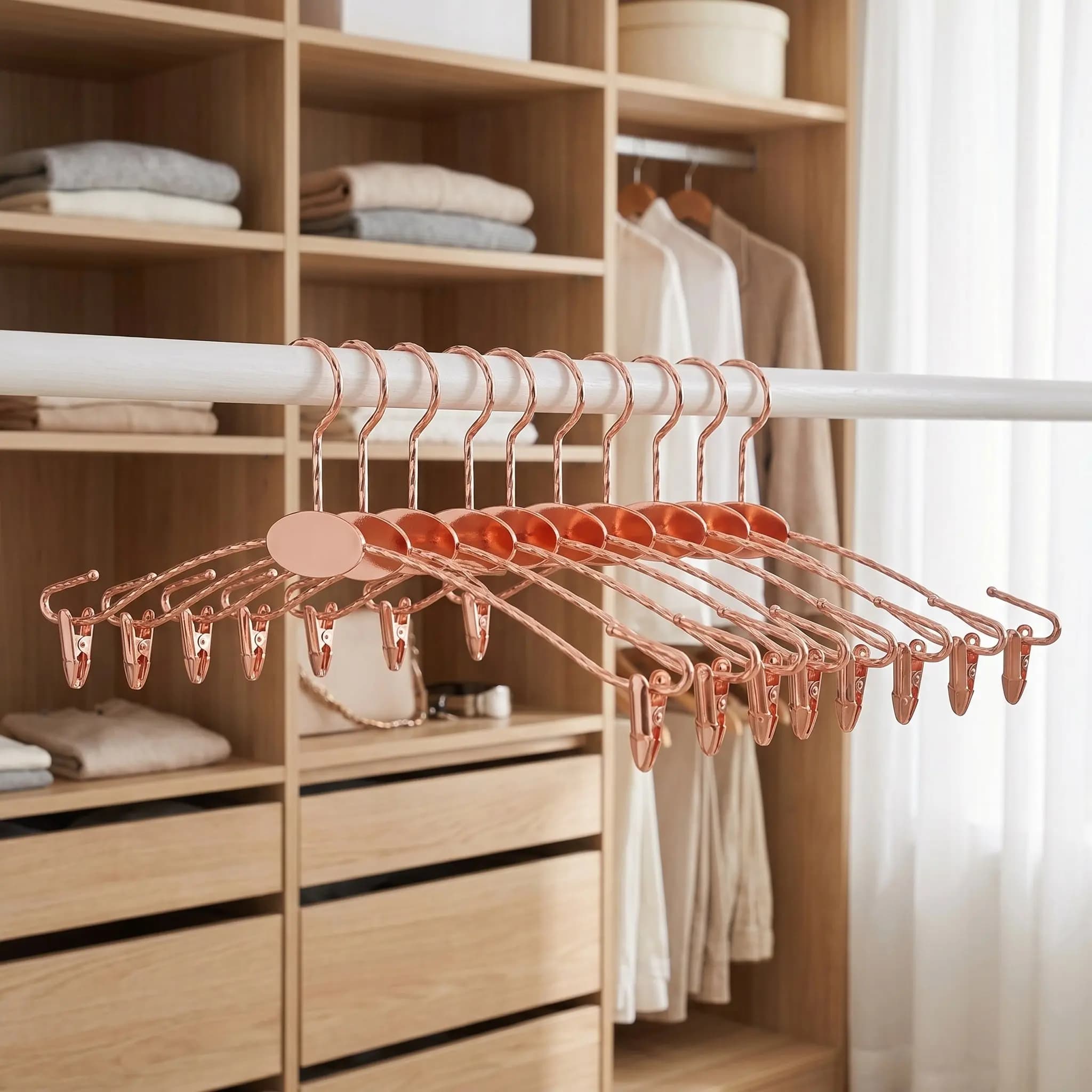 10Pcs Metal Clip Hangers Clothes Twisted Pattern Heavy Duty Non Slip Bra Pants Skirt Display Hangers Closet Drying Rack Retail