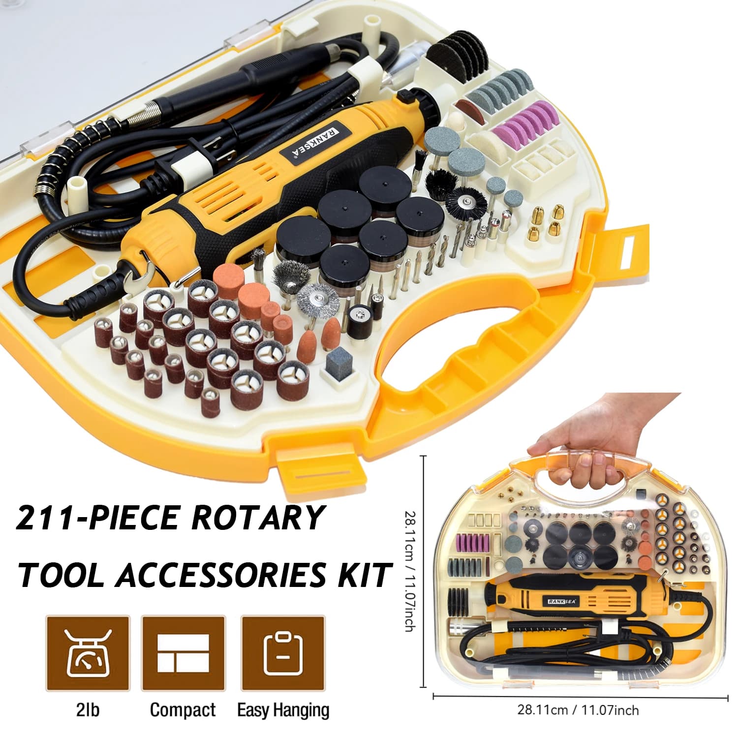 Kit di utensili rotanti, dotato di albero flessibile e mandrino multifunzione, 43 accessori, set multiuso per creazioni fai-da-te