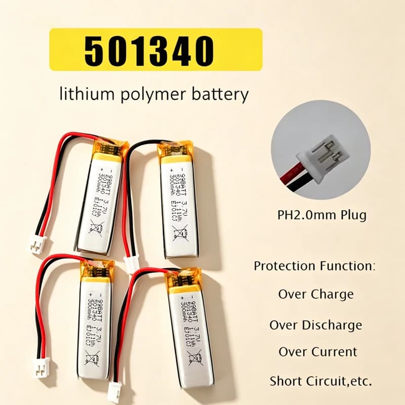 501340 300mAh 3.7V Rechargeable Lithium Ion Polymer Batteries for TWS Bluetooth Headset Electric Toothbrush MP4 Medical Devices
