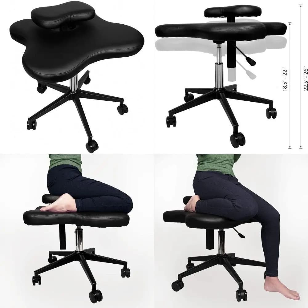 Adjustable Kneeling Chair Ergonomic Posture Corrective Seat with Faux Leather Knee Cushion for Home Office Black
