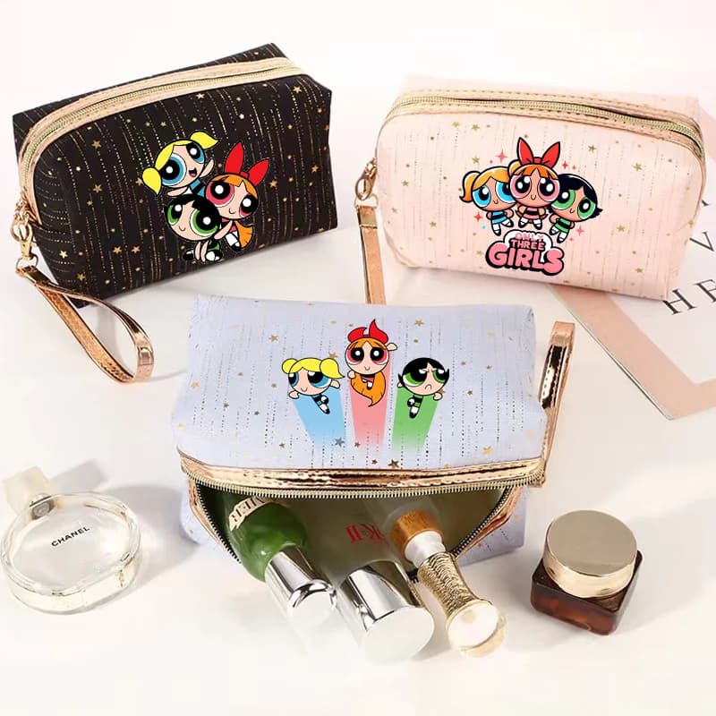 The Powerpuff Girls Cosmetic Bag Bubbles Blossom Cartoon Toiletry Bags Large Capacity Portable Lady Travel Storage Pouch Gift