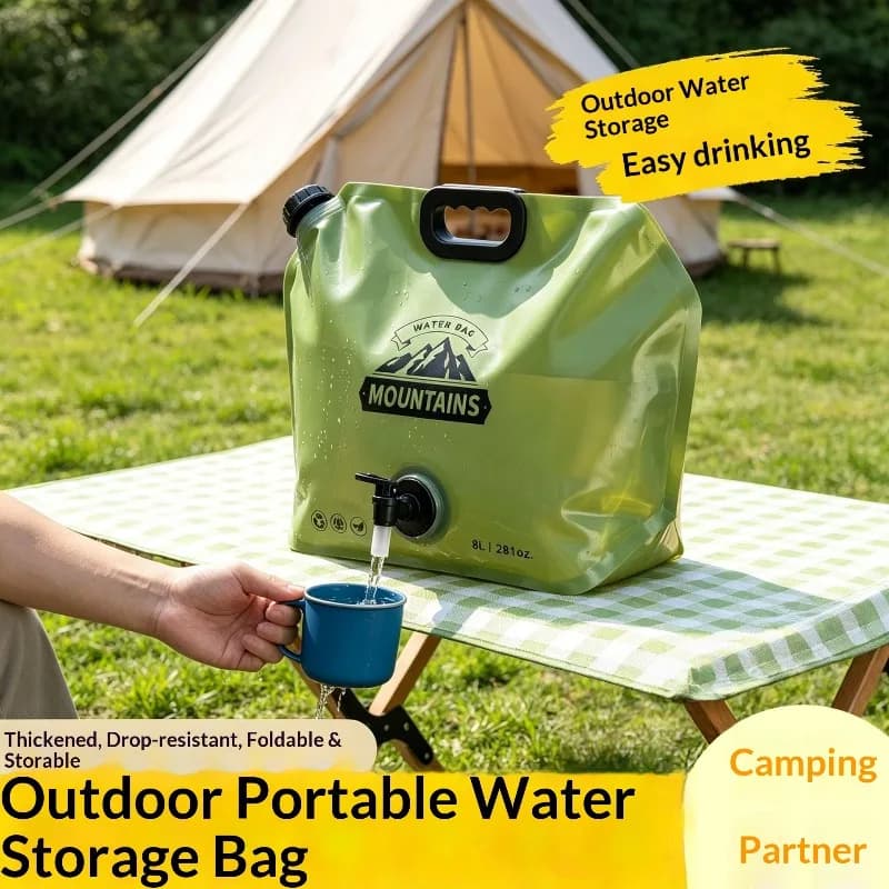 8L Foldable Outdoor Water Storage Bag, Built-in Leak-Proof Tap Spout, Thickened Food-Grade PE Material, Portable Water Container For Camping Hiking Picnic Travelers hydration pack water bag