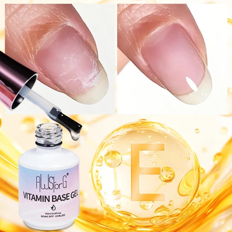 AWStorG 15ML Base Coat Gel with Vitamin E, Nail Polish, Primer Base with Keratin and Calcium, Semi-Permanent, Long Life, Manicure Repair