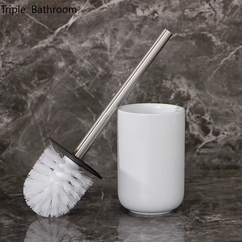 Bagno Scopino per WC in ceramica bianca Strumento per pulizia a drenaggio rapido Spazzola per pulizia da pavimento Accessori per il bagno di casa