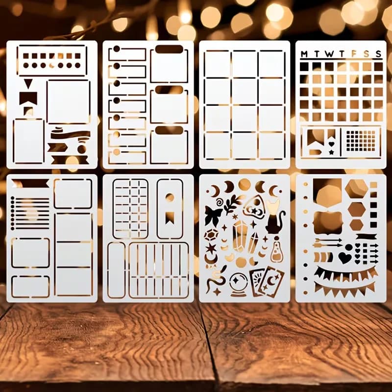 Set di 8 Stencil per Diario, Modelli Geometrici per Disegno, Stencil per Planner e Quaderni, Materiali Artistici Fai-da-Te