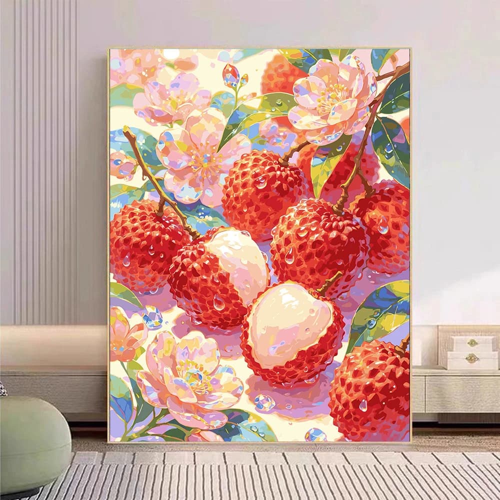 Juicy Red Lychee Fruit Still Life Paint by Numbers Oil Painting Modern Wall Art for Living Room Home Decor Unframed