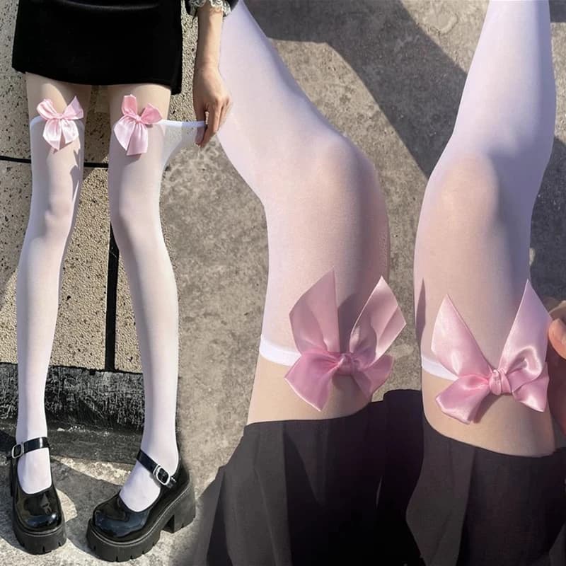 Women Kawaii cute over the knee socks long high Lolita girls bowknot high socks to thigh JK stocking lace cosplay style Japanese
