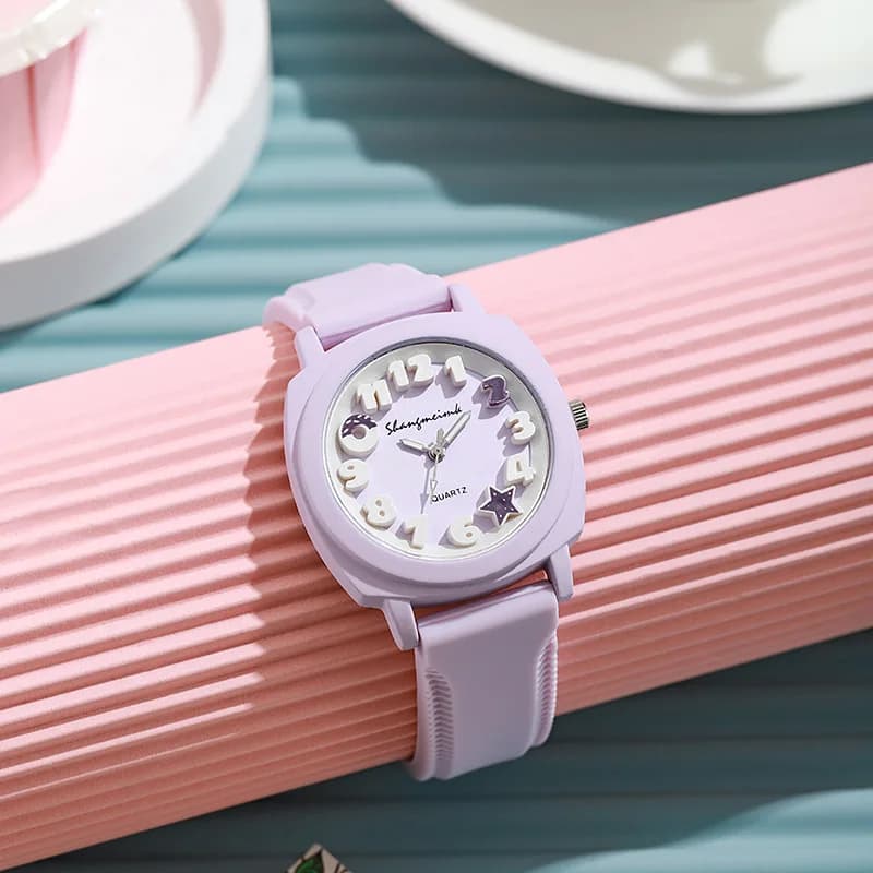 New Women's Watch 2026 Fashion Pink 3D Digital with Soft Silicone Strap, Simple Casual, Quartz, Gift Montre Femme