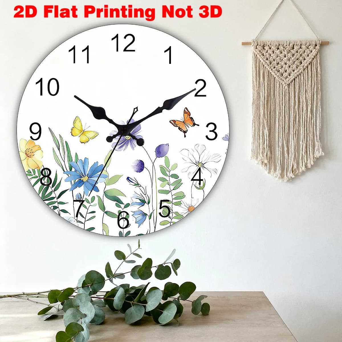 Butterfly Pattern Wall Clock Refreshing Style Home Decorative Time Clock Elegant Quilted Design for Living Room Decor