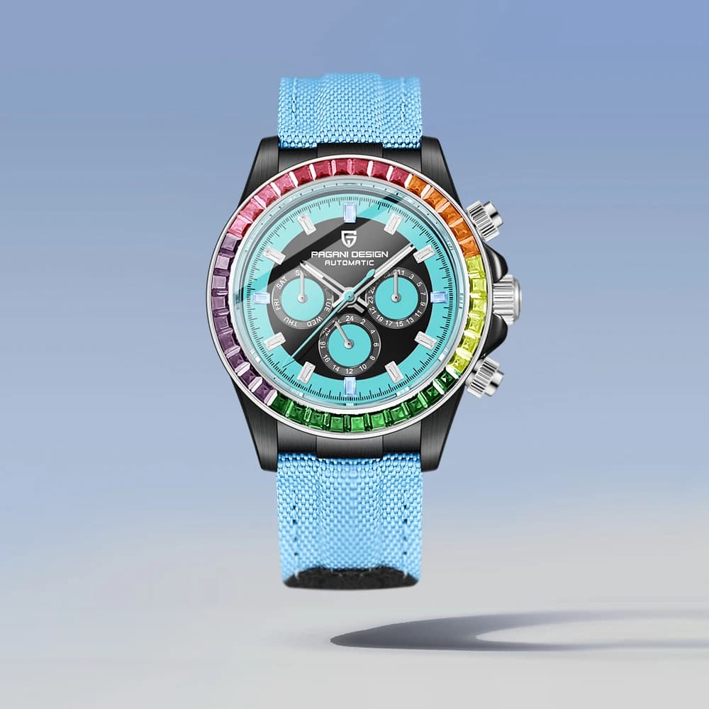 Orologi Automatici da Uomo PAGANI DESIGN 40mm con Ghiera Arcobaleno in Acciaio Inossidabile Impermeabili Orologi da Polso Sportivi Unici per Uomo