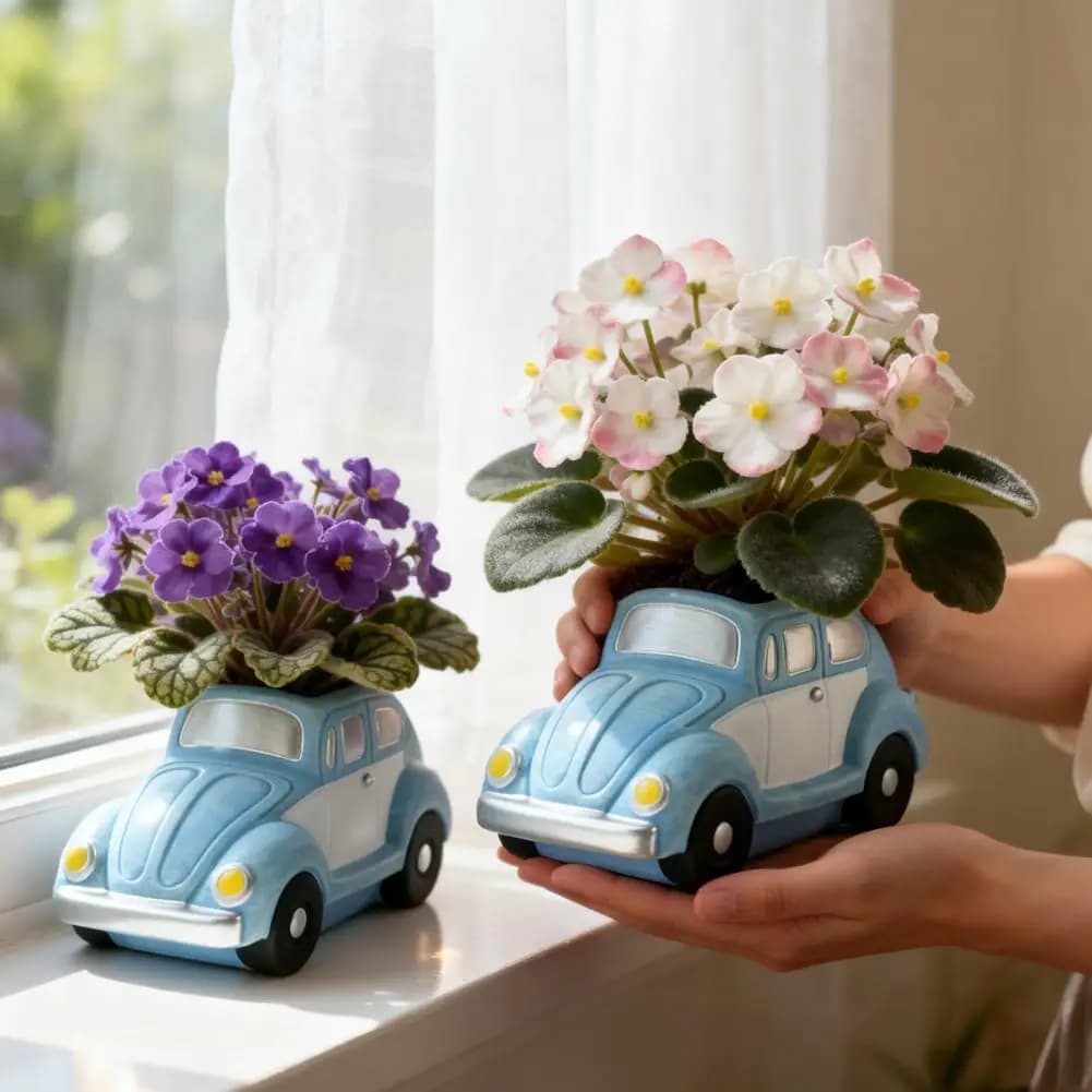 Flowerpot Retro Beetle Car Succulents Planter Capacity Auto Shaped Flower Pot Durable Vintage Rubber Plant Container for Indoor
