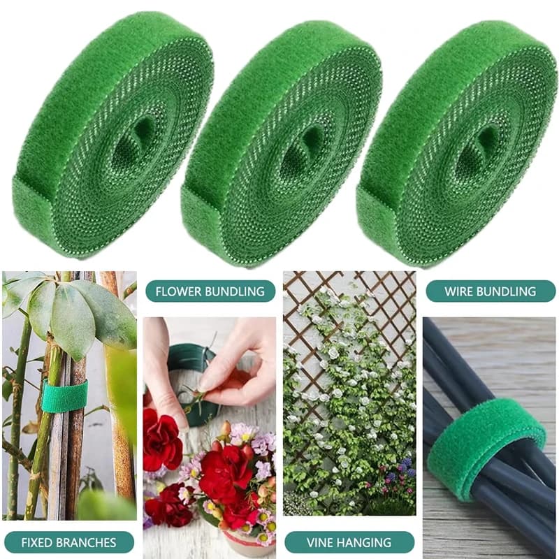 Fascette per piante in nylon Nero Verde Spago da giardino Piante Cravatta Nastro di fissaggio in velcro Gancio da giardino Anello Supporto per avvolgimento in canna di bambù 5M