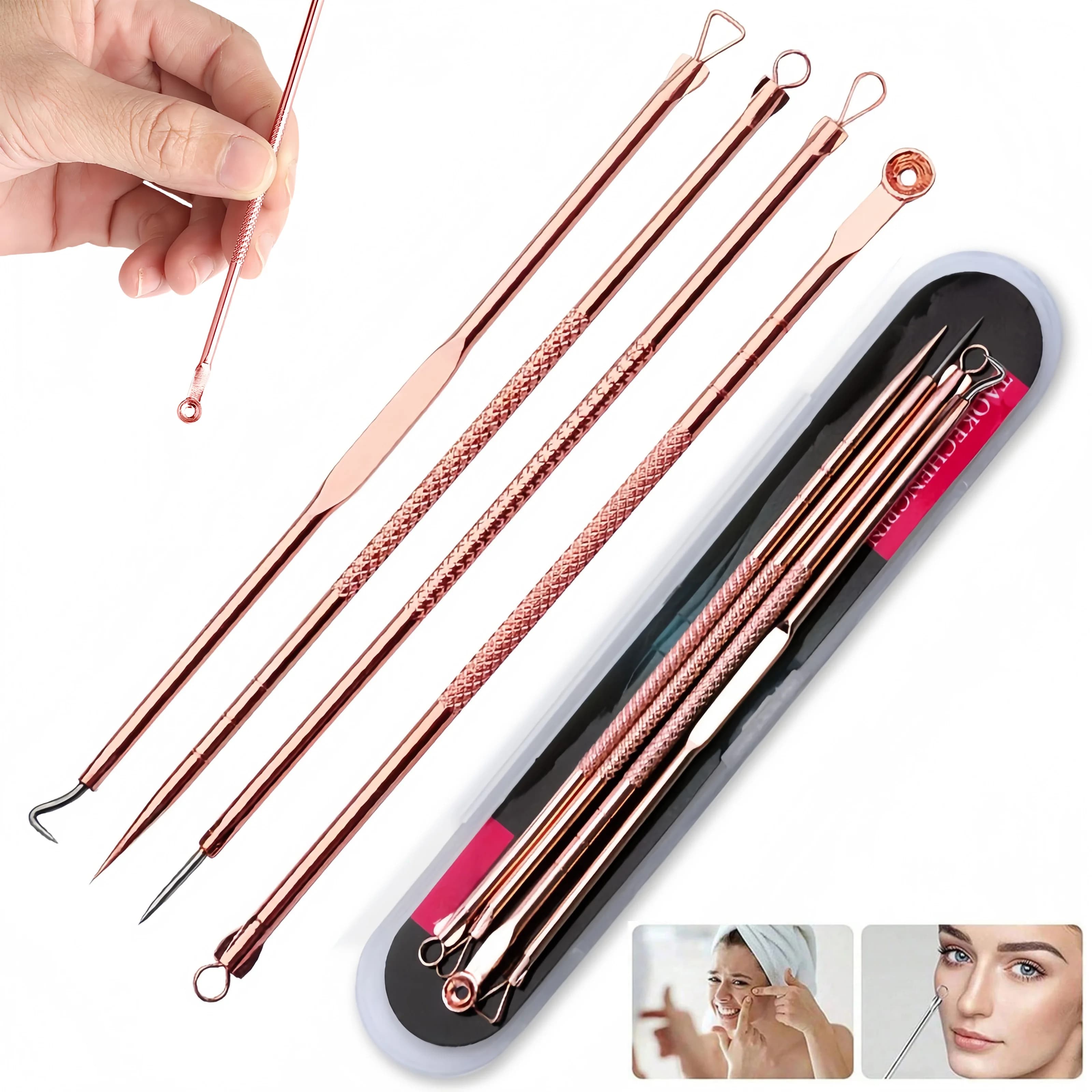 4 pieces of removal pimple comedoni extractor tool acne removal kit treatment for imperfections, removal without risk of facial imperfections