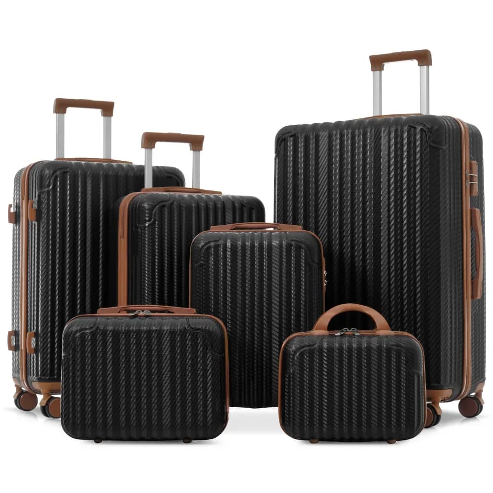 6-Piece Luggage Set, Durable Hardshell Suitcase with Spinner Wheels, TSA Lock, Side Hooks, Lightweight Carry-On Checked Luggage