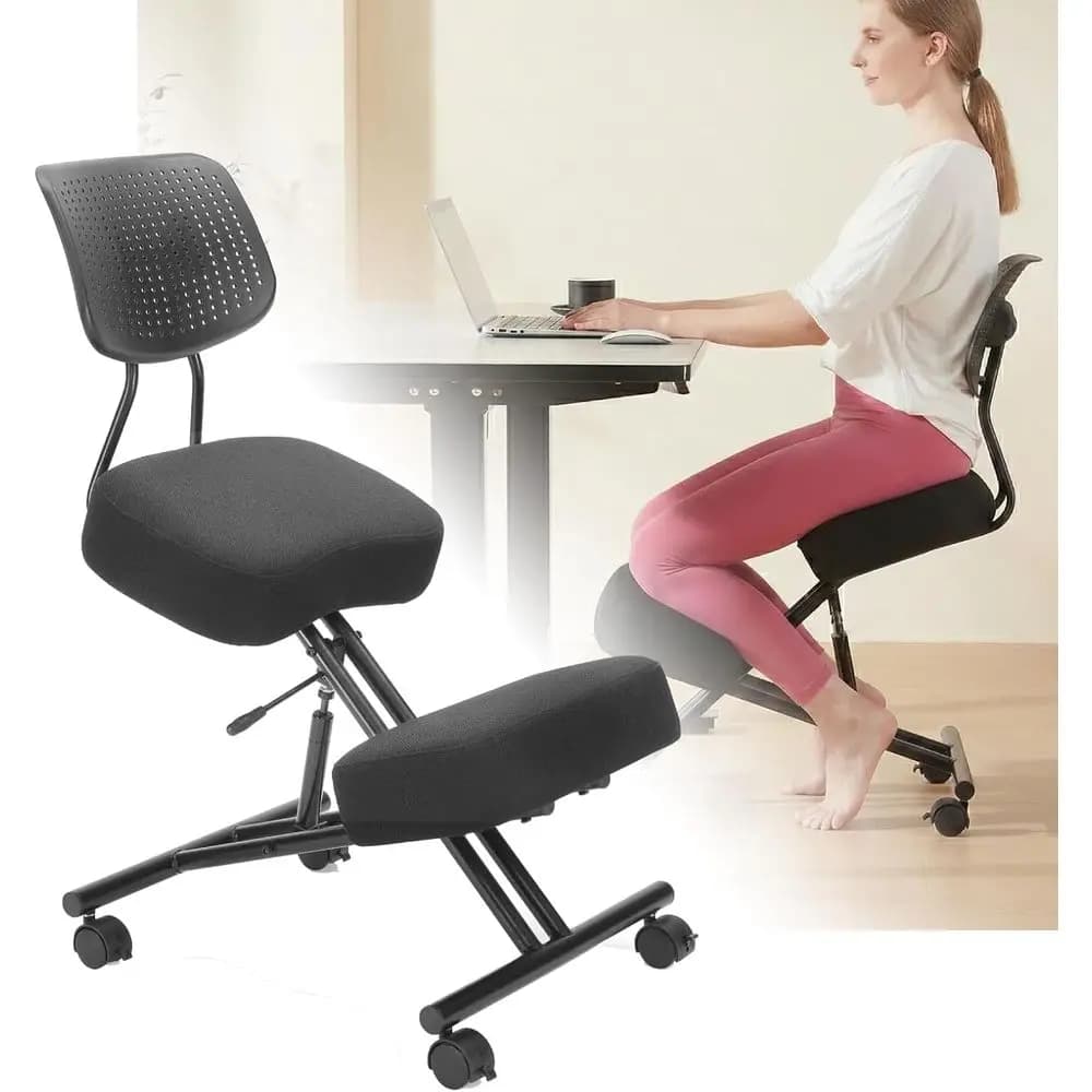 Ergonomic Adjustable Linen Home Office Chair with Backrest, Thick Cushion, and Brake Wheels for Posture Support and Back Pain Re