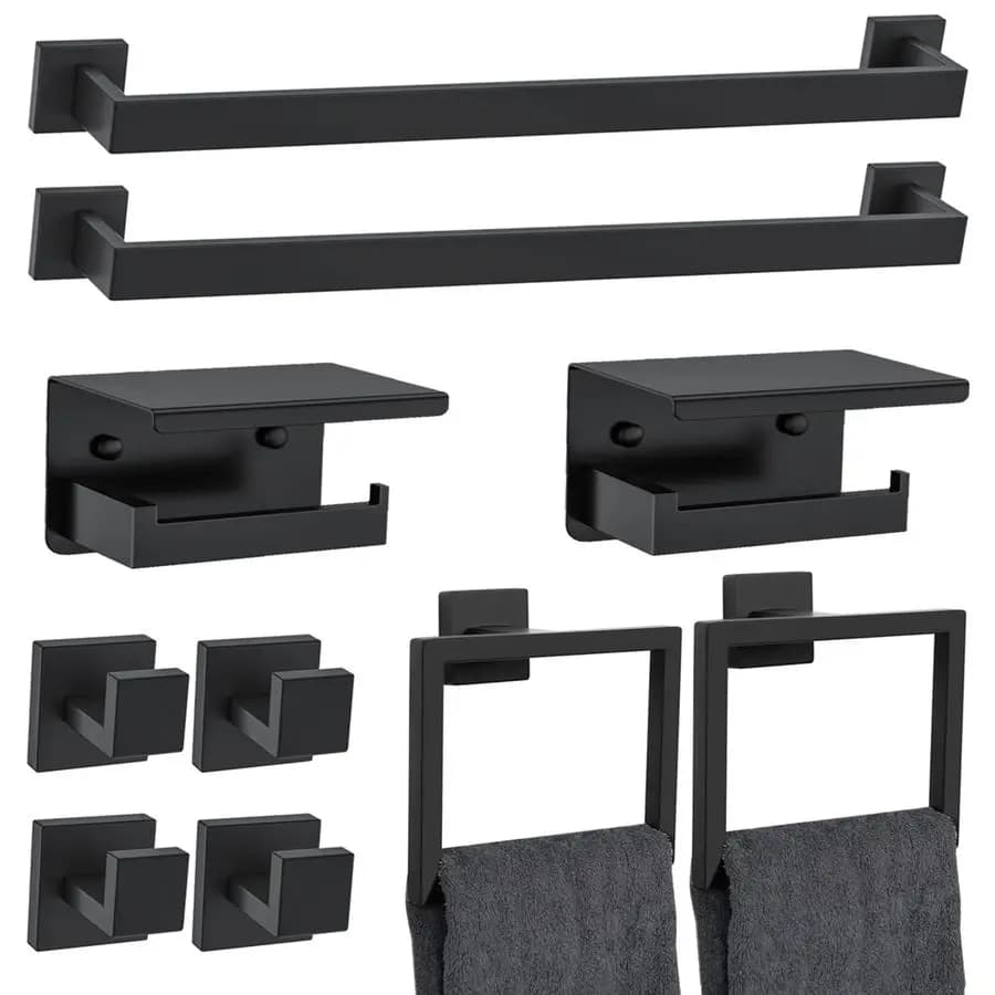 Pezzi Set portasciugamani nero Set di accessori hardware per il bagno Porta carta igienica aggiornato con set portasciugamani per ripiano per bagno