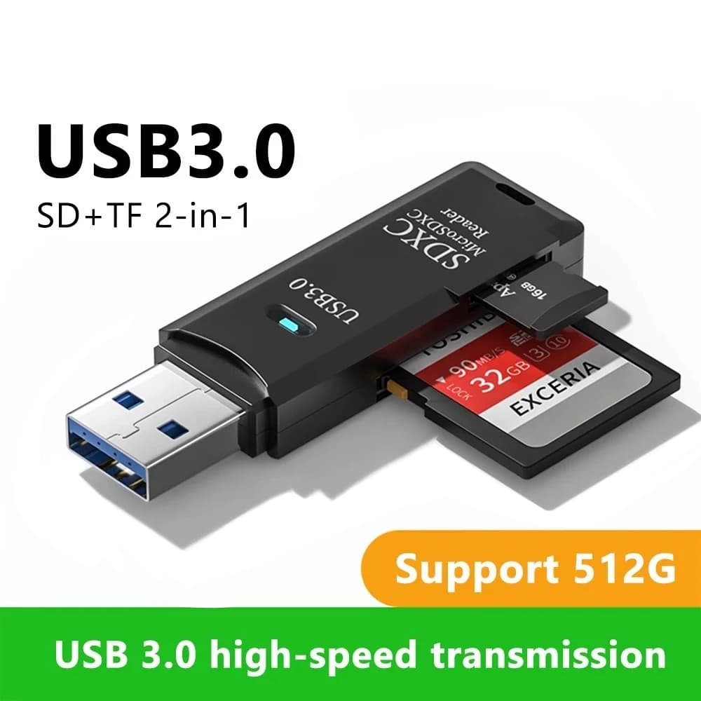 Lettore di schede 2 in 1 Multifunzione USB 3.0/2.0 SD TF Convertitore di schede di memoria Chiavetta USB Lettore di schede di memoria intelligente per PC portatile