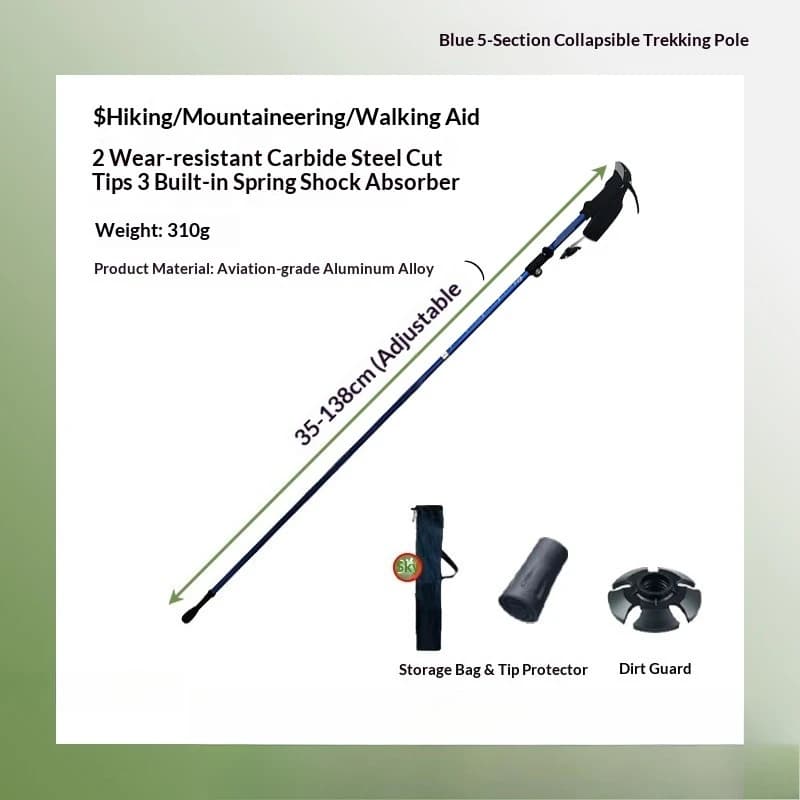 Shock-Absorbent 5-Fold Hiking Pole Wear-Resistant Carbide Tips Aviation-Grade Aluminum for Mountain Climbers Mountaineering Expeditions walking stick hiking accessories hiking poles trekking poles