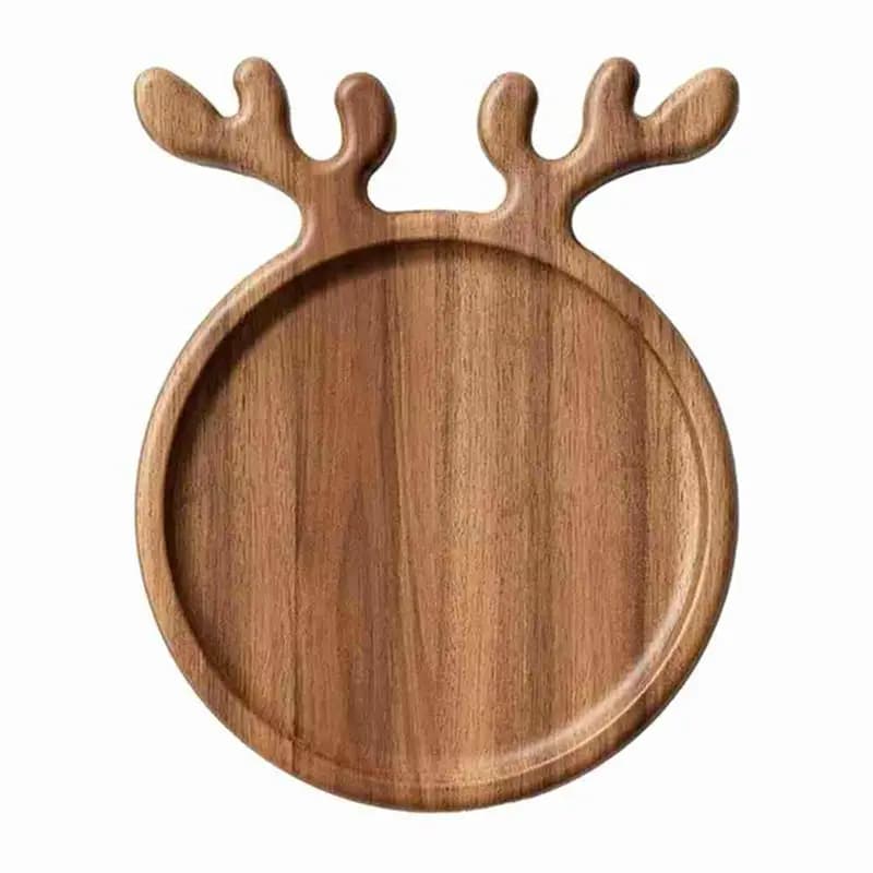 AEE2-Wood Christmas Tray Christmas Tree Fruit Bowl Home Snack Plate Candy Dish Melon Seeds Dried Fruit Pizza Plate