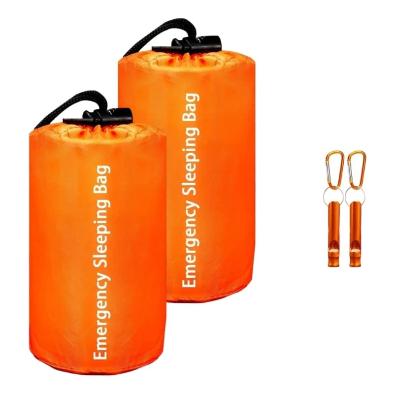 Compact portable survival bag with windproof reflective materials and closure for weather conditions
