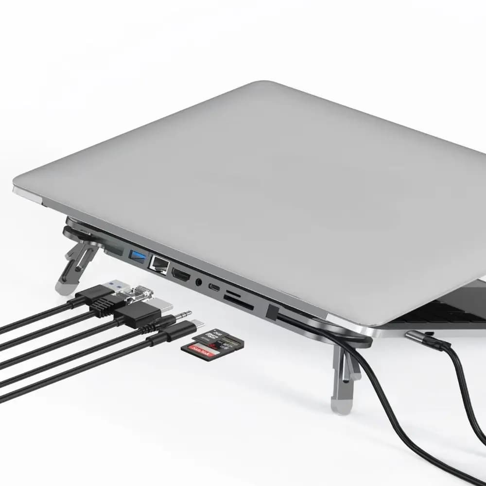 Docking station professionale per laptop 7 in 1 Supporto 4K HD Gigabit Ethernet USB C Hub Lettore TF Espansore in lega di alluminio