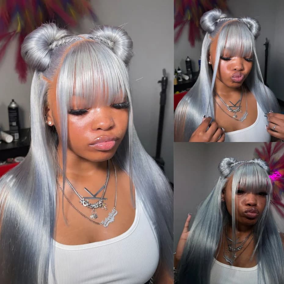 18 - 40 inch 13x6 Hd Transparent Lace Front Human Hair Wig Brazilian Silver Grey Color Lace Frontal Wig Pre Plucked 220% Density