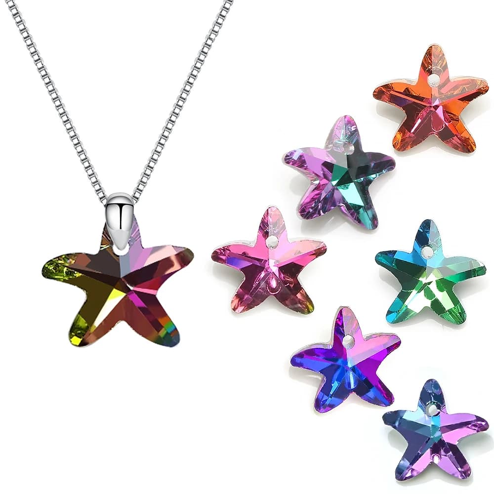 20Pcs 14mm Multicolor Glass Starfish Pendant Beads Crystal Charms For Women Jewelry Making Necklaces DIY Earring Accessories