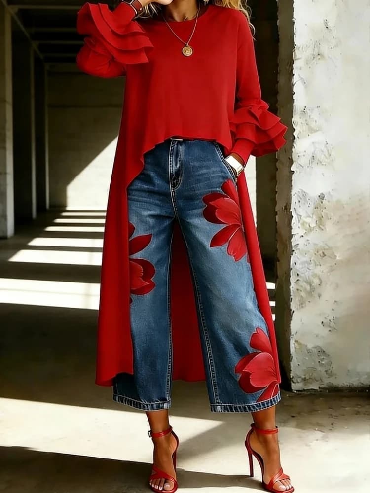 Camicie Eleganti Casual Monocolore da Donna con Collo a O, Maniche a Farfalla, Bluse Lunghe Irregolari, Top di Classe per il Lavoro