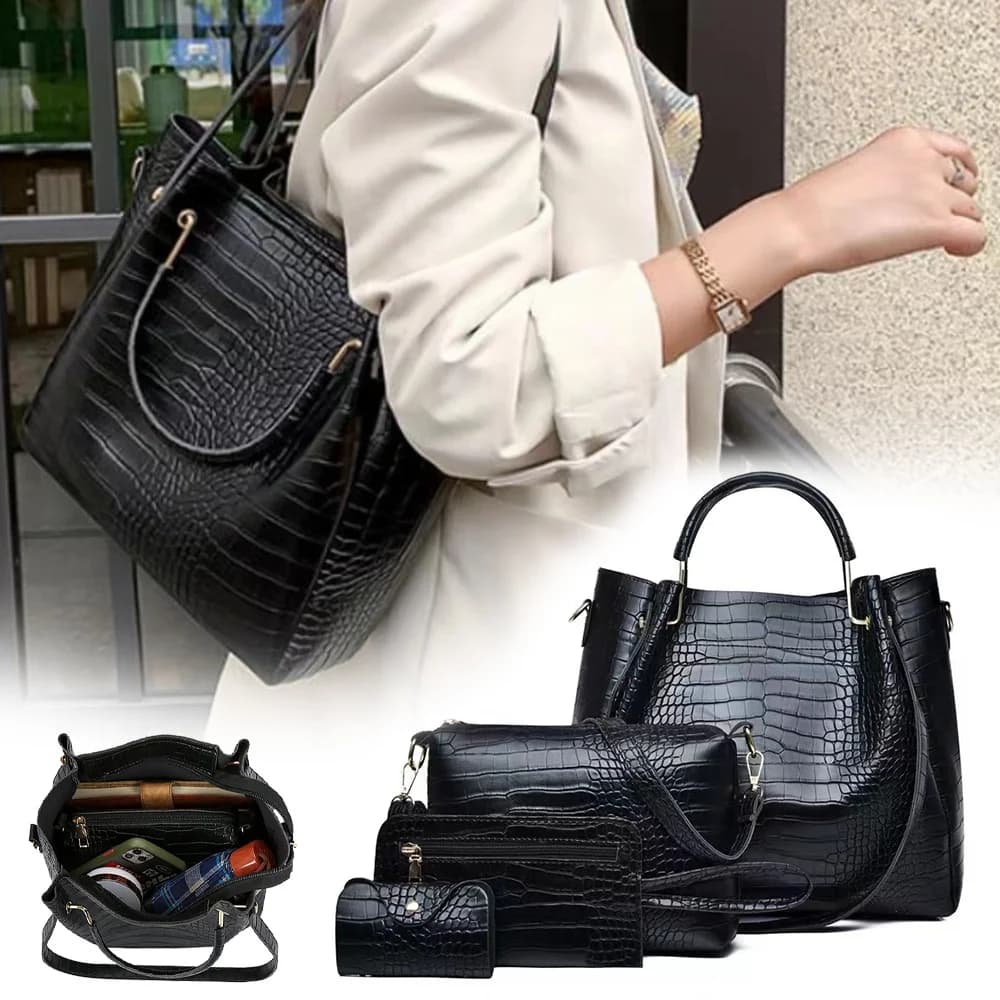 Borse a portafoglio per donna Borse a tracolla Tote Borse da pendolarismo Cartella 4 pezzi Set di borse Borsa in pelle con cerniera casual con manico superiore