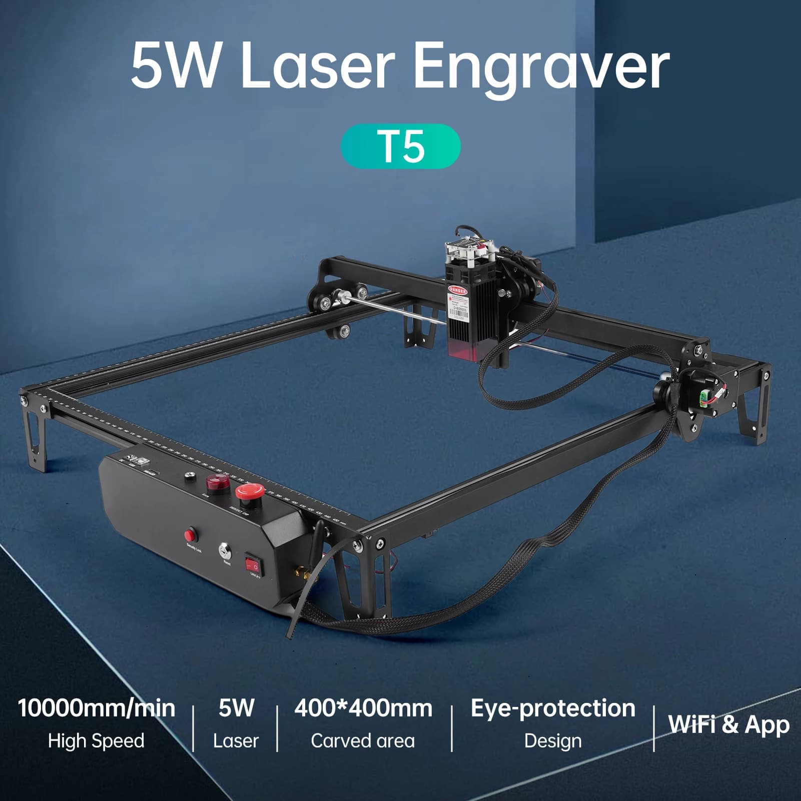 Laser Engraver 5W, High Precision Laser Cutting Machine and Speed 10000mm/min, 400x400mm Engraving Area