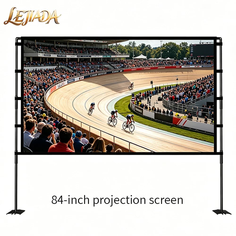 LEJIADA New 84Inch Double Iron Plate Bracket Milk Silk Wrinkle Free Outdoor Projector Screen Home Portable/Small Space Preferred