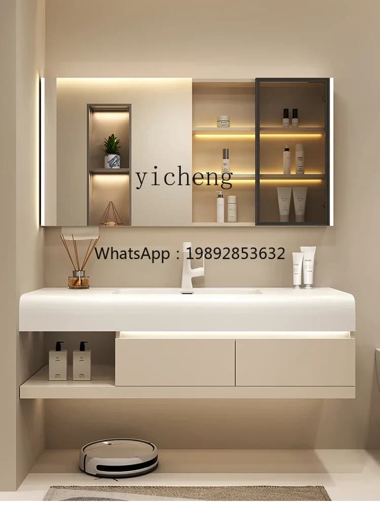 Lavabo intero di lusso leggero, lavabo da bagno, lavabo semplice, armadietto a specchio